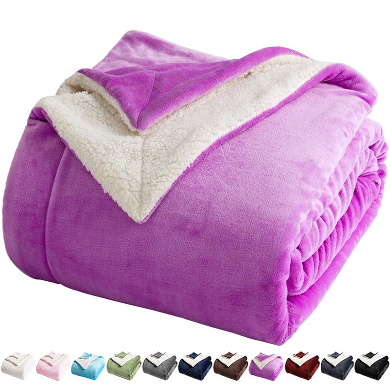 LBRO2M Sherpa Fleece Bed Blanket King Size Super Soft Fuzzy Plush Warm Cozy Fluffy Microfiber Couch Throw Velvet Double Reversible Luxurious Blankets,Purple - Image 1